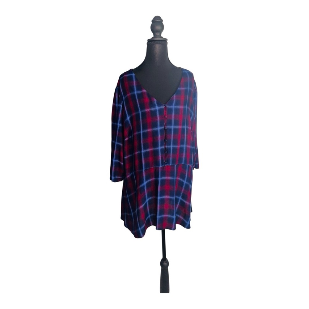 Lane Bryant Women’s Half Button‎ - Up Top - Multicolored Plaid Blouse Size 24